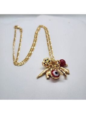 Brand New Brazilian 18k Gold Filled Red Evil Eye Charms Necklace